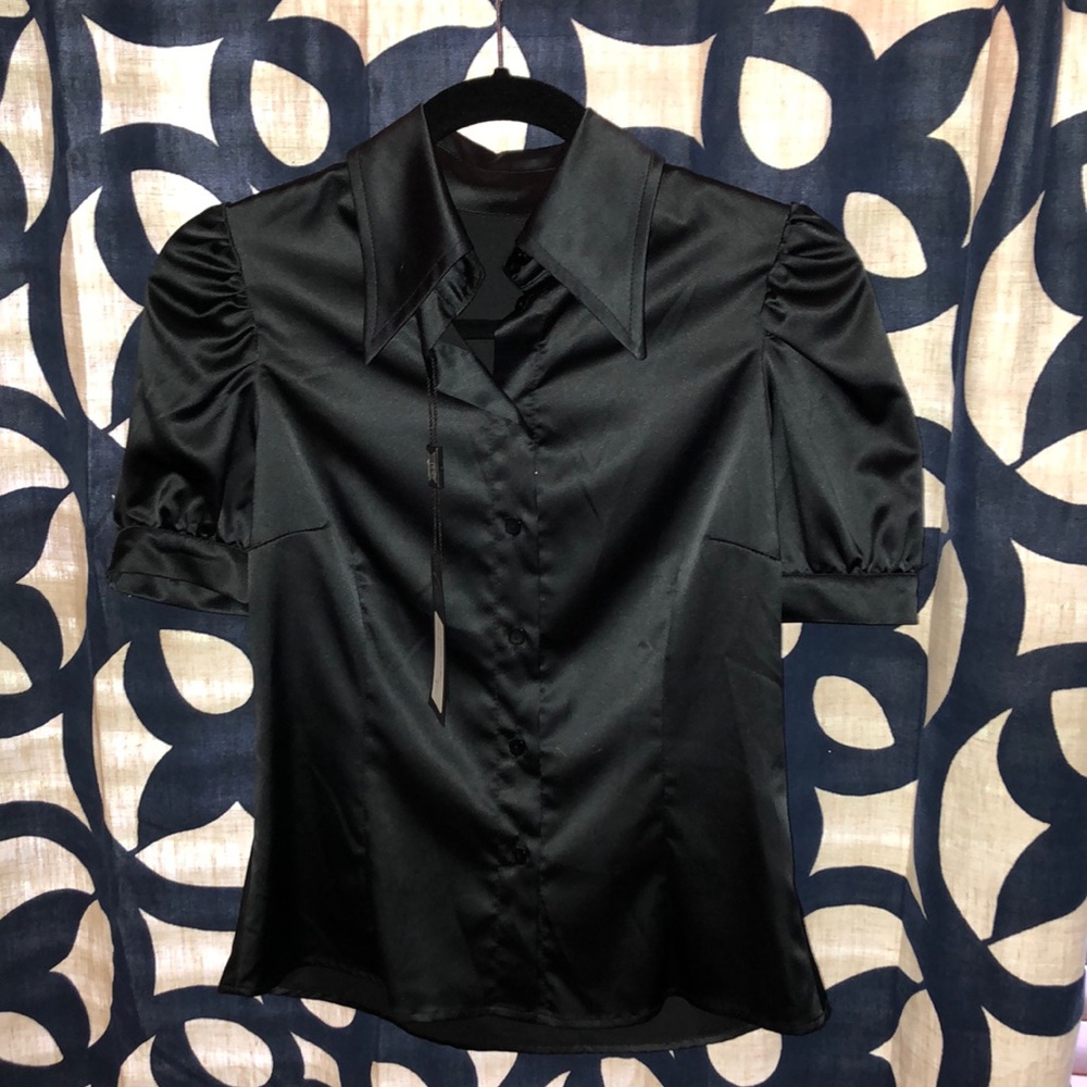 Black short sleeve collared shirt -Made in Italy